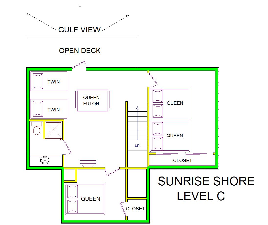 A level C layout view of Sand 'N Sea's beachfront house vacation rental in Galveston named Sunrise Shore